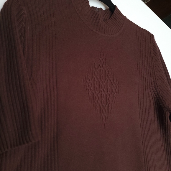 3 for $30 - KORET chocolate brown short sleeve mockneck sweater - Picture 3 of 6